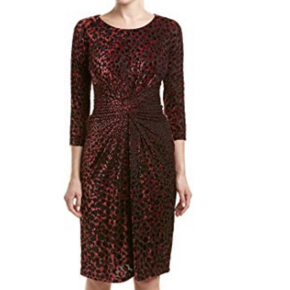 NWT Taylor red & black velvet leopard dress, 6